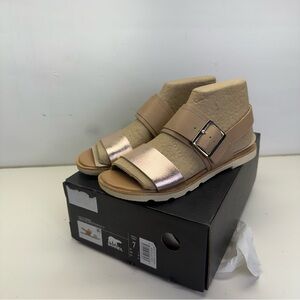 NIB Sorel Ella III Slingback Sandal Honest Beige Rose Gold Leather Strap Comfort